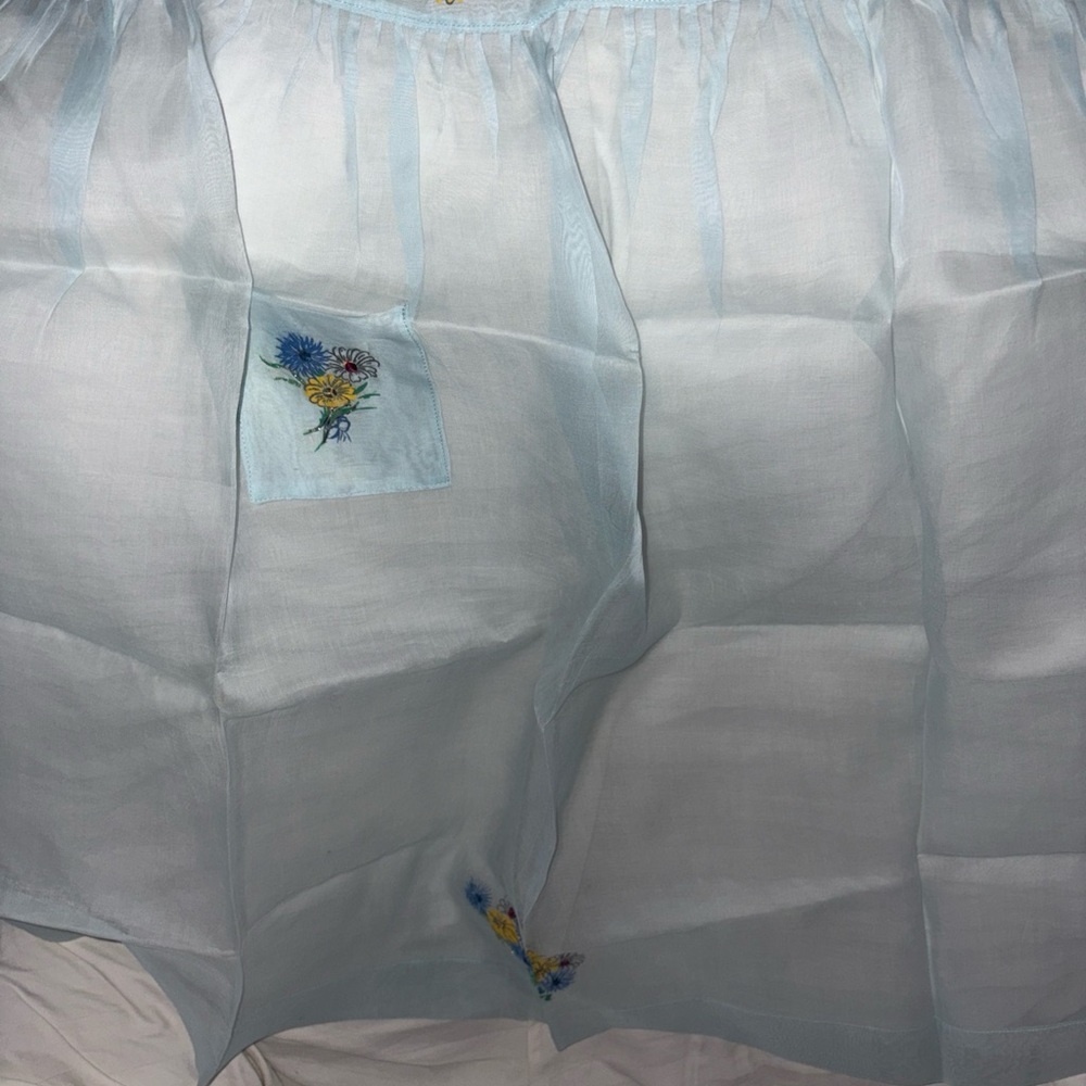Light Blue vintage apron with Floral Embroidery